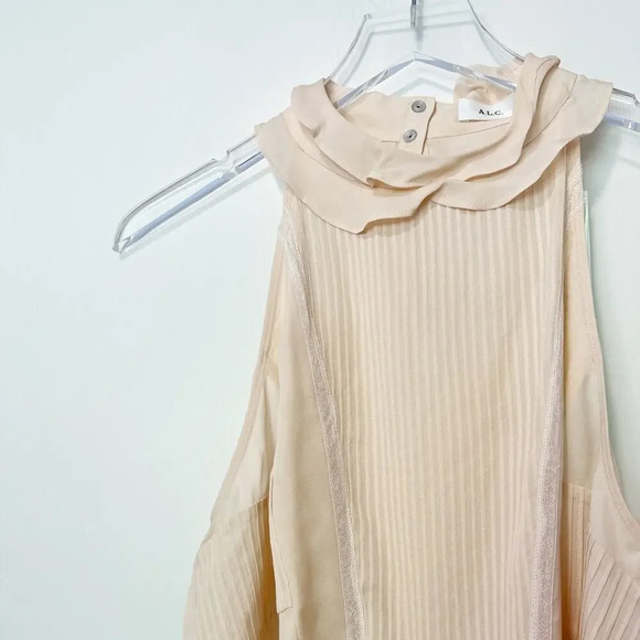NWT A.L.C. Pleated‎ Sleeveless High Neck Silk Blouse in Blush size 12 - Picture 8 of 8